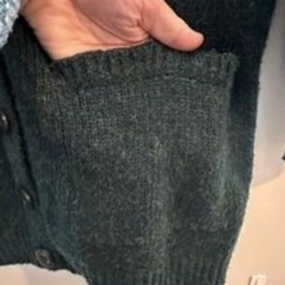 Fuzzy Chunky Green Cardigan Sweater Womens M Pockets Cozy V Neck Warm - Picture 5 of 5